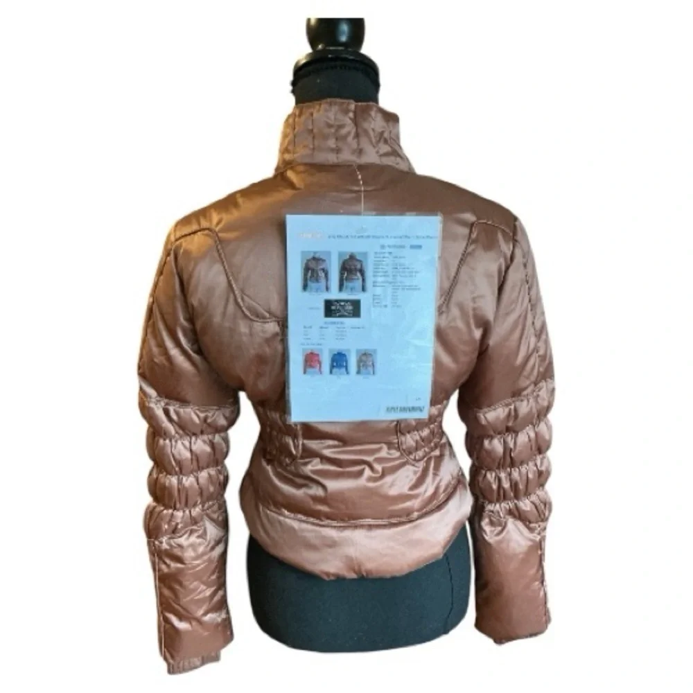 NEW Blanc Noir Metallic Bronze Puffer Jacket - Picture 2 of 3